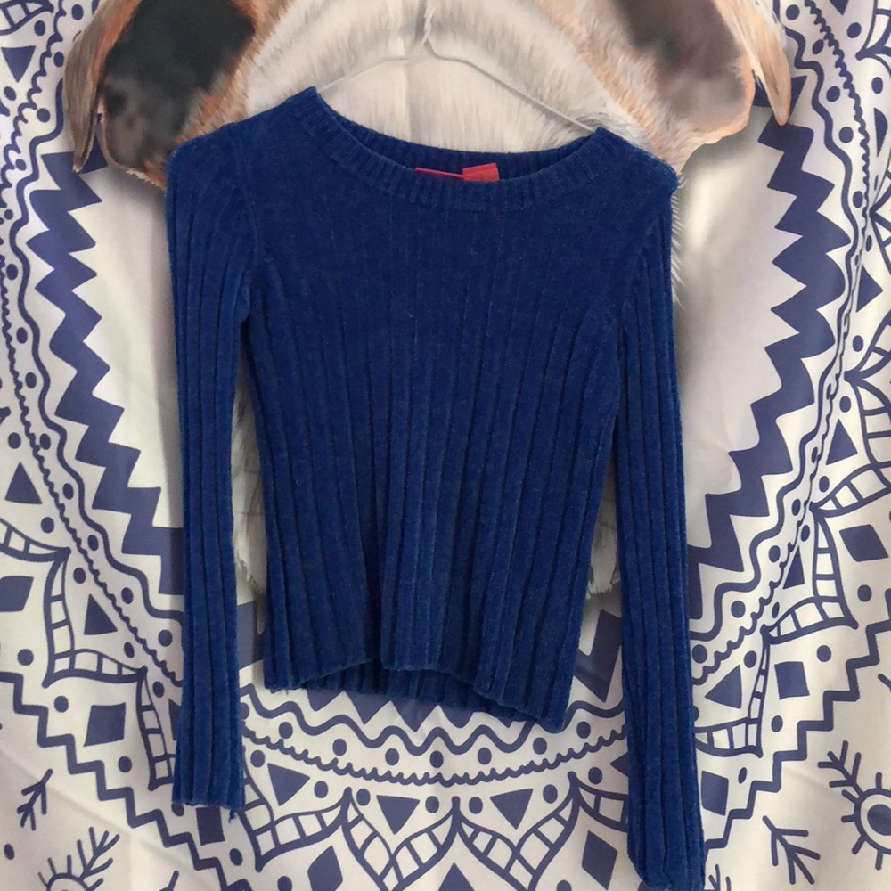 Blue crop fuzzy sweater.